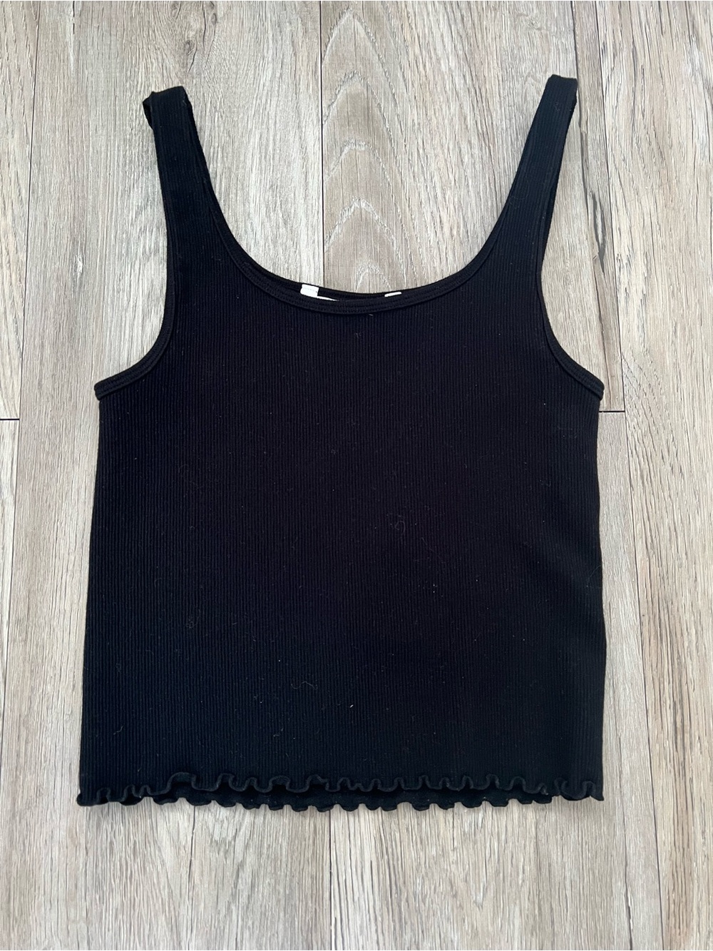 Black Ribbed Tank Top with Lettuce Edge
